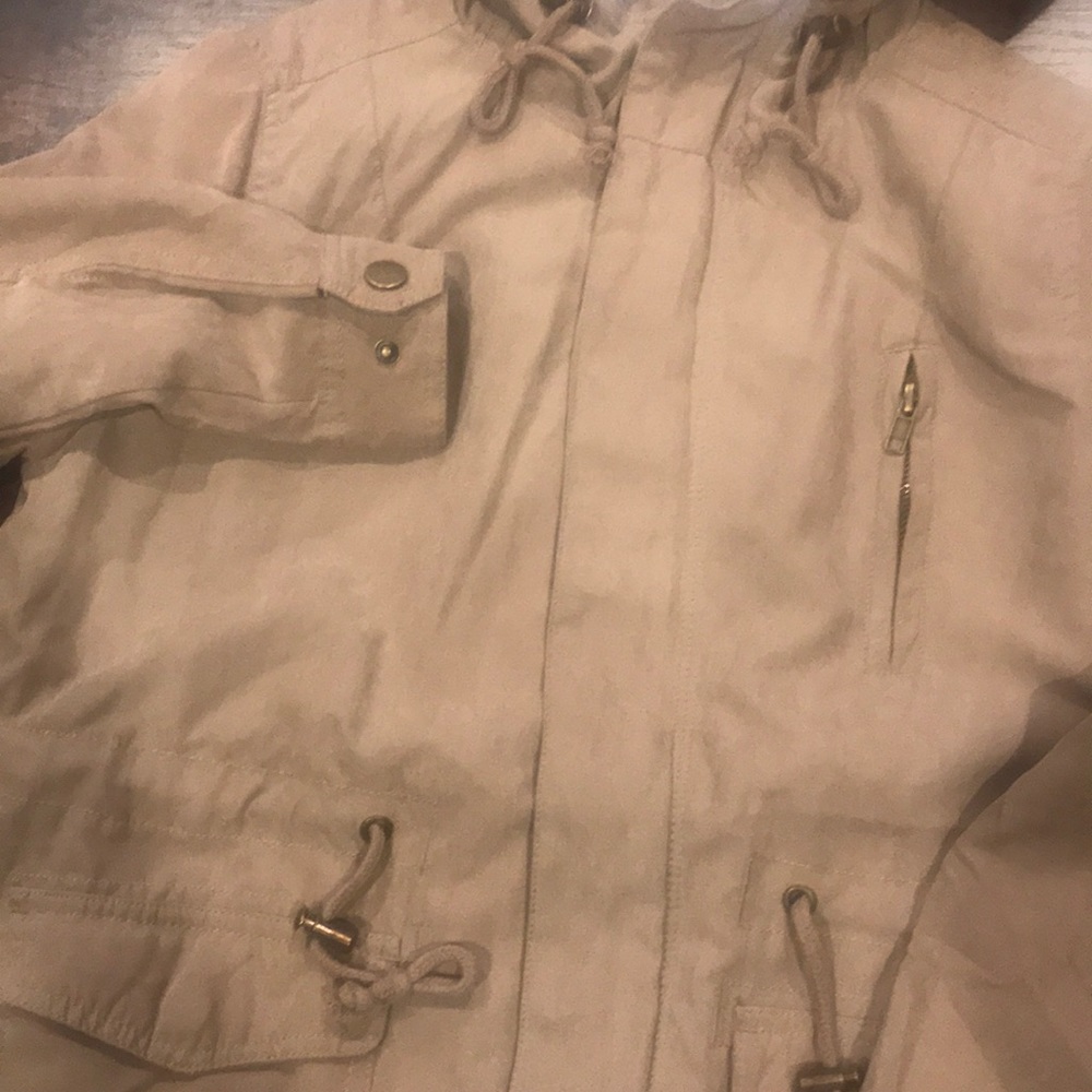 Khaki Peach Skin Hooded Utility Jacket - Picture 3 of 4